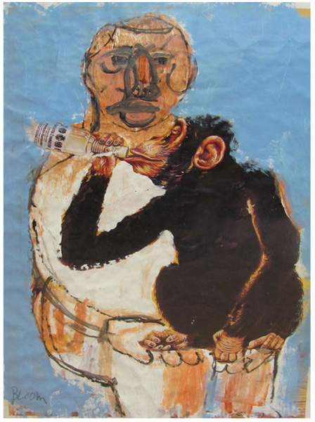 Jim Bloom | Paintings | JB1253 | Monkey on My Lap | Acrylic on Poster at the Outsider Folk Art Gallery